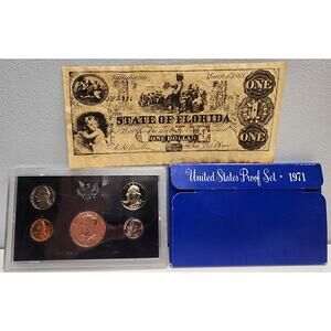 1971 U.S. Proof Set + 1863 Florida $1 Confederate Note • Display Pair • Repro